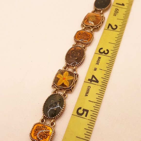 Liz Claiborne Gold Tone and Enamel Floral Panel Link Bracelet - Picture 5 of 7